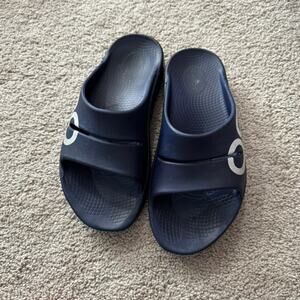 OOFOS OOahh Sport Slide Sandals Dark Blue Navy Mens Size 7 Women's Size 9 Unisex